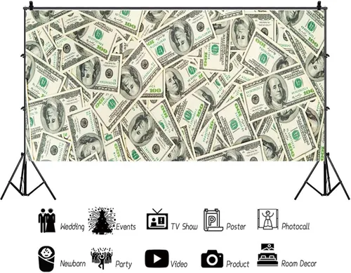 Miniatura 2 de AOFOTO Telón de fondo con temática de dinero de 6 x 3 pies, fondos para fotografía de billetes de dólar estadounidense, fondos para fotografía