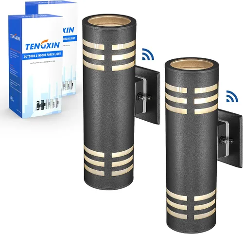Miniatura 20 de TENGXIN Aplique de pared al aire libre del atardecer al amanecer, lámpara de pared con cilindro de acero inoxidable, luces exteriores para casa