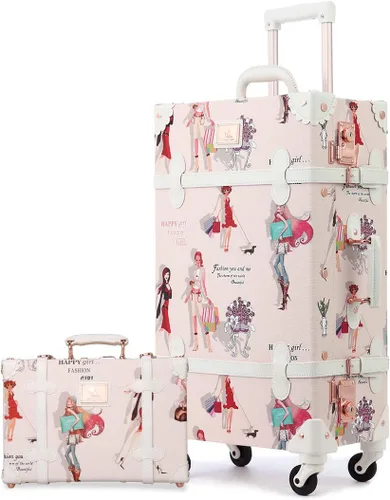 Unitravel Juego de equipaje vintage de 2 piezas aprobado por la TSA para mujer bonita maleta con bolso Fashion girl