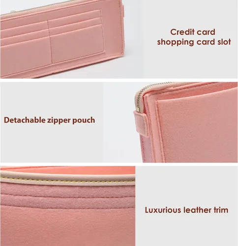 Miniatura 6 de KESOIL Inserto organizador de bolso para bolsos, Fit Speedy 30 Neverfull Felt Tote Insert con Base Shaper Zipper Bag en bolsa (rosa fieltro, grande)