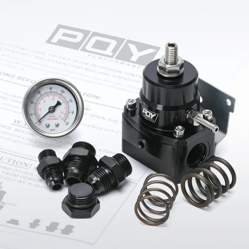 Miniatura 6 de Kit regulador de presión de combustible ajustable PQY 3-70 PSI con puerto de alimentación AN8 y puerto de retorno AN6 (negro)
