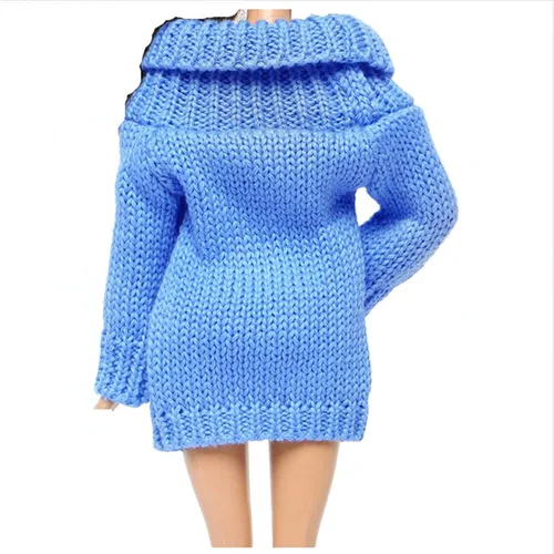 Miniatura 5 de Suéter de cuello alto de invierno azul para accesorios de muñeca de niña de 11.5 pulgadas