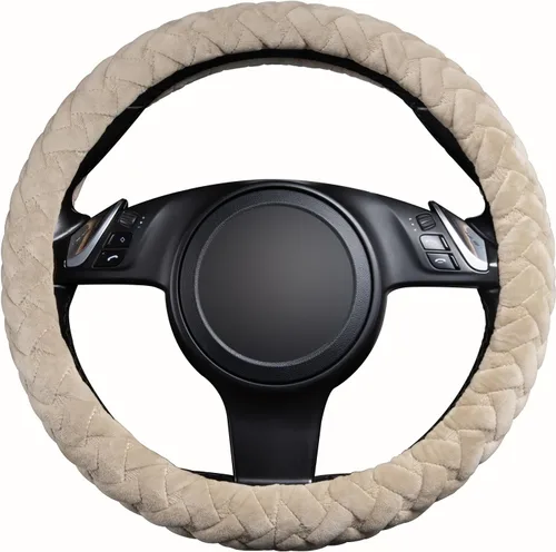 Miniatura 2 de Flying Banner - Funda para volante de auto, masajeador de terciopelo, fresca y cálida, tamaño universal de 15 pulgadas, para vehículos, Beige