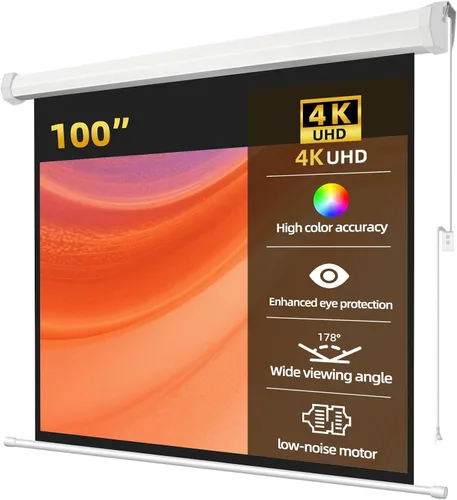 Miniatura 6 de Pantalla de proyector motorizada blanca mate de 120 pulgadas para proyector de tiro largo y estándar, pantalla de cine de ángulo de visión de 178°