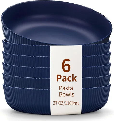 Miniatura 10 de HOMQUEN Juego de 6 cuencos para pasta, cuencos de ensalada de 37 onzas, cuencos de sopa blancos, cuencos grandes para servir pasta, cuencos de cena