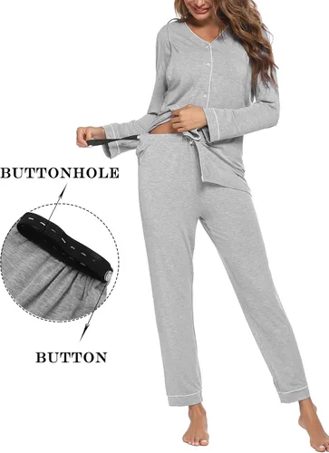 Miniatura 2 de Ekouaer Conjunto de pijama de maternidad con botones, ropa de dormir de manga larga para lactancia materna con pantalones ajustables