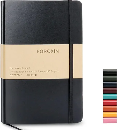 Miniatura 28 de Cuaderno de diario en blanco, negro, 160 páginas, tamaño mediano de 8.3 x 5.7 pulgadas, papel grueso de 3.53 oz/m², tapa dura