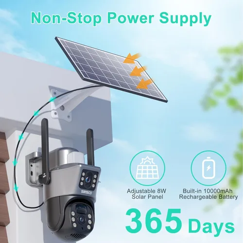 Miniatura 4 de SANSCO Cámara de seguridad solar de doble lente 2K inalámbrica para exteriores, no necesita cables, WiFi 2.4G y 5G, cámara de seguridad para el Gris