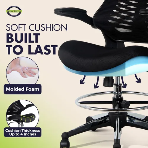 Miniatura 6 de Silla ergonómica de 300 libras para dibujar, silla de oficina alta, silla de escritorio para estar de pie, con reposabrazos abatibles, asiento