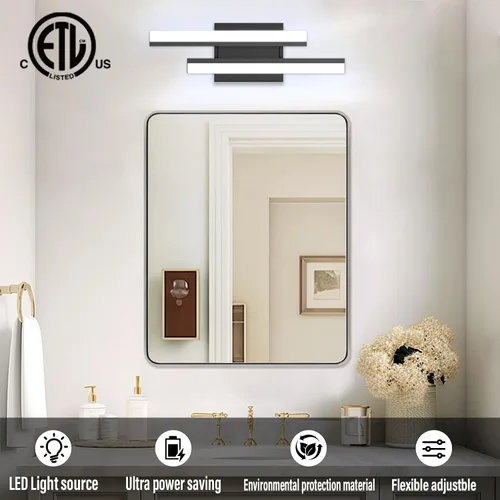 Miniatura 3 de Barra de luz LED para tocador de baño de 18 pulgadas, accesorio de iluminación sobre espejo de 18 W, 5000 K, barra de luz negra para tocador