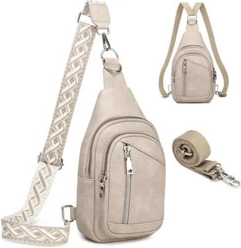 Miniatura 16 de Bolso Bandolera Mochila Cruzada - 2 en 1 Bolso Cruzado de Cuero Riñonera con 2 Correas Extraíbles Mini diaper bag Café