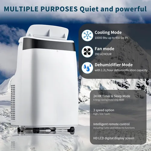 Miniatura 2 de Jojoka Aire acondicionado portátil con control remoto, CA portátil de 10000 BTU para habitación, dormitorio, oficina con secado, ventilador, modo