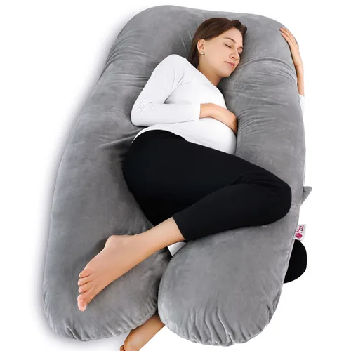 Miniatura 28 de Meiz - Almohada de embarazo, almohadas refrescantes de embarazo para dormir, almohada de embarazo de cuerpo completo con funda reversible de jersey