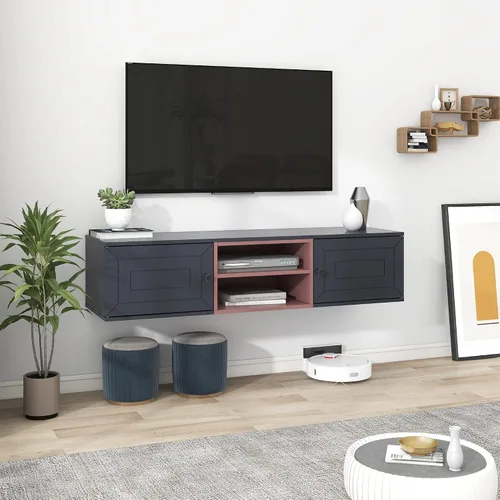 Miniatura 8 de YardGo Soporte flotante de TV para televisores de hasta 65 pulgadas, armario de TV montado en la pared con 2 puertas magnéticas y 2 estantes