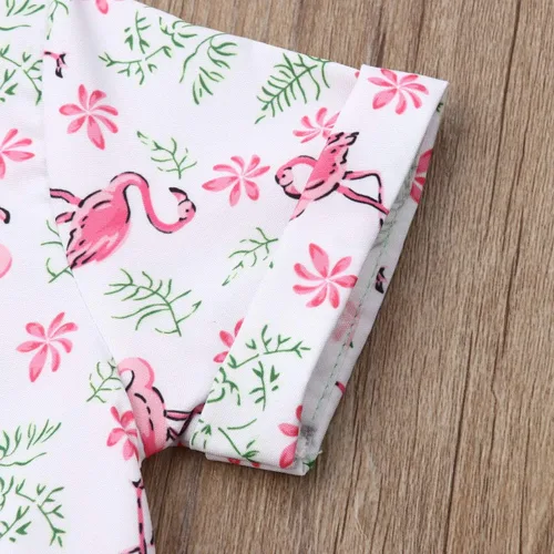 Miniatura 95 de Conjunto de camisa de manga corta con botones y pantalones cortos casuales con diseño de flamingo, para bebés y niños de 1 a 6 años, atuendos
