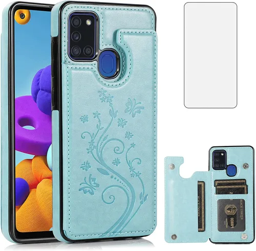 Miniatura 11 de Asuwish Funda de teléfono para Samsung Galaxy A21S con protector de pantalla de vidrio templado y tarjetero con soporte para tarjetero, accesorios