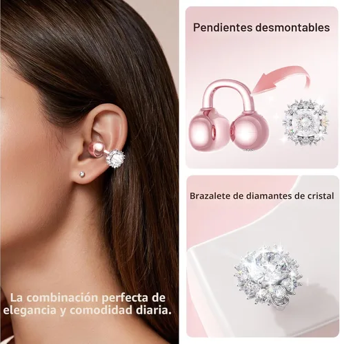 Miniatura 2 de Kinglucky Aretes con diseño de joyería, auriculares de botón con forma de diamante, cómodos y con 40 horas de reproducción, auriculares inalámbricos