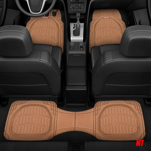 Miniatura 9 de Motor Trend FlexTough - Alfombrillas de Goma Beige Originales para Vehículos de 3 Filas, Delantera y Trasera 2ª Fila Plato Hondo Todo Clima