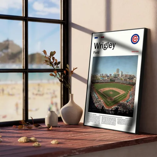 Miniatura 4 de Cartel de póster del estadio WrigleyField (17 x 11 pulgadas en lienzo) Arte de pared de béisbol de la bahía de Chicago - Cartel deportivo retro