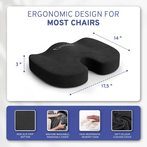 Miniatura 8 de Cojín de asiento de espuma viscoelástica, cojín para aliviar el dolor de coxis, almohada antideslizante para aliviar el dolor de ciática, para silla