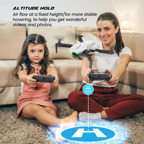 Miniatura 3 de SIMREX Dron con cámara para niños principiantes y adultos – Cuadricóptero RC plegable con retención de altitud, posicionamiento de flujo óptico