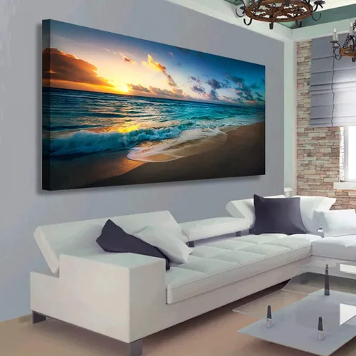 Miniatura 19 de Cuadros en Lienzo de Puesta de Sol en la Playa Arte de Pared para Sala de Estar Dormitorio Decoración de Pared, Impresiones de Arte de Pared