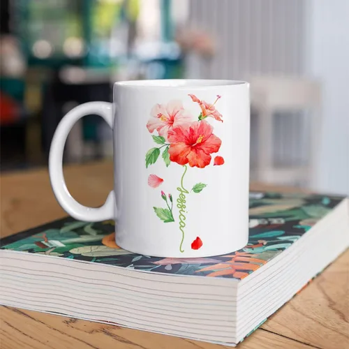 Miniatura 4 de CUBICER Tazas de café personalizadas, flor de hibisco, nombre personalizado, tazas de cerámica blanca, taza de viaje grande, vaso de bebida, regalo