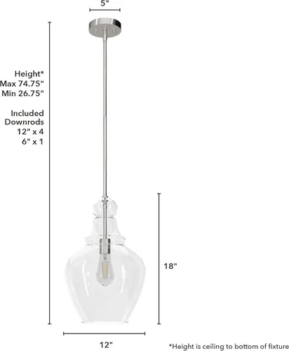 Miniatura 4 de Hunter - Maple Park 1 luz níquel cepillado, luz colgante de tamaño mediano, regulable, estilo casual, forma de campana, para dormitorios, cocinas