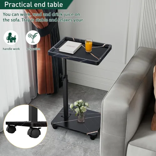 Miniatura 5 de Mesa auxiliar de mesa C de altura ajustable, bandeja de TV giratoria de 360° para espacios pequeños, mesas de sofá que se deslizan debajo, mesas