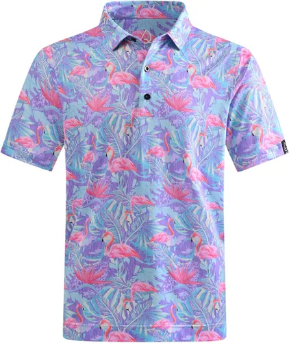 Miniatura 55 de DEOLAX Camisa de golf para hombre, con estampado de moda, atlética, de manga corta, clásica, casual, ajuste seco, suave, para hombres
