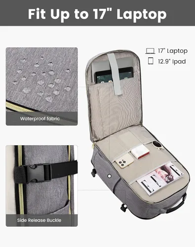Miniatura 9 de LOVEVOOK Mochila de Viaje Grande para Mujeres Equipaje de Mano Mochila Bolsas de Artículos Personales Esenciales, Mochilas de viaje Gris-beige-negro