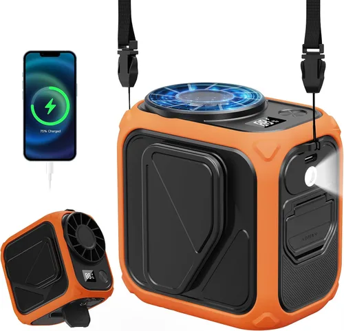 Yestono Ventilador de cintura portátil recargable, mini ventilador de cuello de 10000 mAh con chip AI, 5 velocidades de flujo de aire fuerte, tiempo