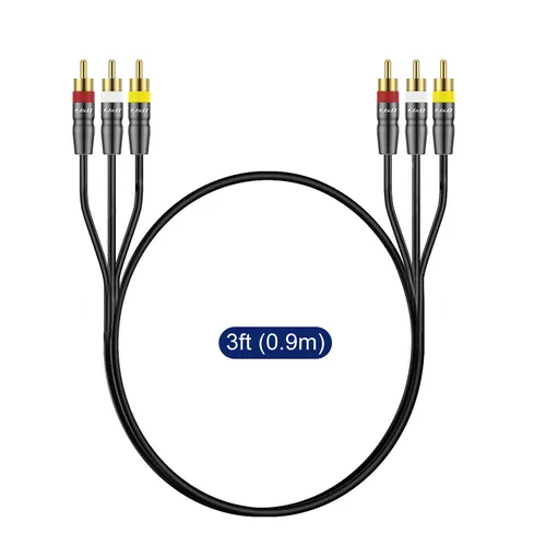 Miniatura 7 de J&D Cable 3RCA macho a macho de 3 pies, conectores chapados en oro, carcasa de cobre resistente, ideal para sistemas de entretenimiento en el hogar