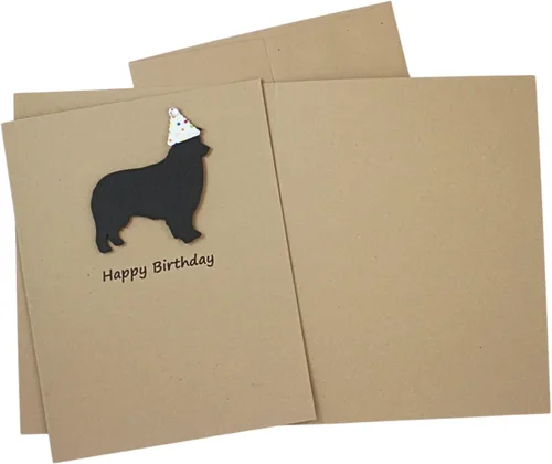 Miniatura 3 de Tarjeta de cumpleaños de pastor australiano negro Tarjeta de felicitación para mascotas con tema de perro australiano negro Sombrero de fiesta