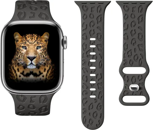 Miniatura 4 de CreateGreat - Paquete de 4 bandas grabadas con diseño de leopardo compatibles con Apple Watch para mujeres de 38mm 40mm 41mm 42mm 44mm 45mm 46mm