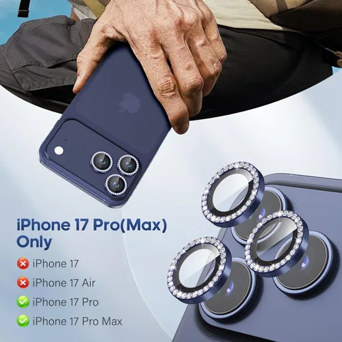 Miniatura 2 de Protector de Lente de Cámara Bling para iPhone 17 Pro / 17 Pro Max, Anillo de Metal con Diamante Individual con Dureza 9H, Protector de Pantalla
