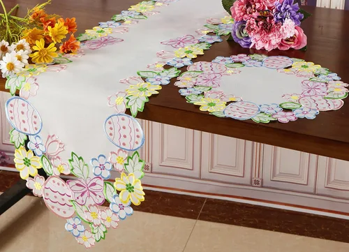 Miniatura 5 de Camino de mesa de Pascua y primavera de 13 x 68 pulgadas, huevos bordados, huevos florales con flores, mariposas y bufandas para el hogar, cocina