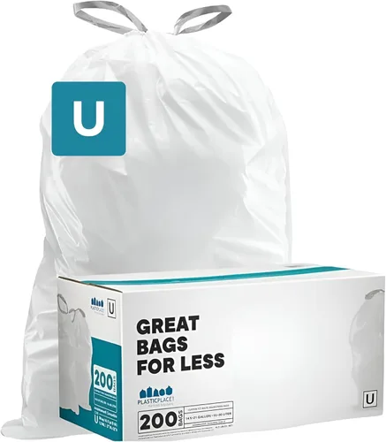 Plasticplace Bolsas de basura de ajuste personalizado, compatibles con simplehuman Code U (200 unidades) forros de basura blancos con cordón de
