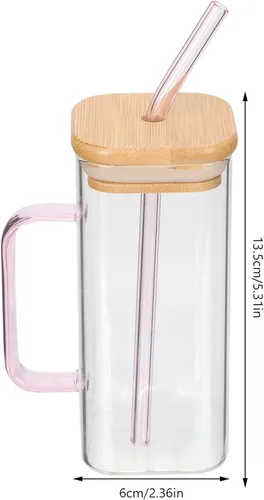 Miniatura 2 de Luxshiny Vaso de vidrio transparente con asa y tapa, vaso de bebida de 5.31 pulgadas para jugo de leche, agua, café helado, vaso para el hogar