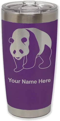 Miniatura 13 de LaserGram Vaso aislado al vacío de 20 onzas, oso panda, grabado personalizado incluido (negro)