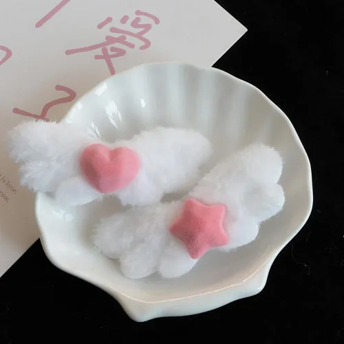 Miniatura 4 de 4 pares de pinzas de pelo de alas de ángel de felpa, pinzas para el cabello con lindo corazón, pasadores kawaii, horquillas para el cabello