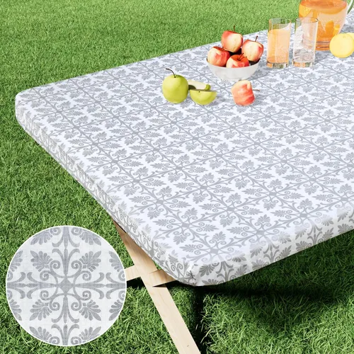 Miniatura 11 de Misaya - Mantel de vinilo rectangular, mantel elástico con respaldo de franela, 100% impermeable, cubierta de plástico para mesas plegables de 4