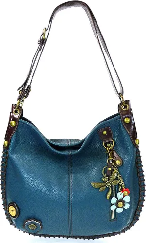 Chala Bolsos de mano, estilo casual, suave, con hombro grande o bolso cruzado con llavero, color azul marino, Búho
