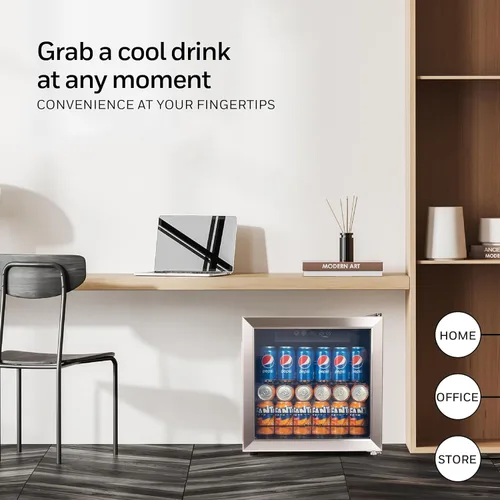 Miniatura 5 de Honeywell Refrigerador y enfriador de bebidas, mini refrigerador de 48 latas con puerta de vidrio para cerveza de soda o vino para oficina o bar