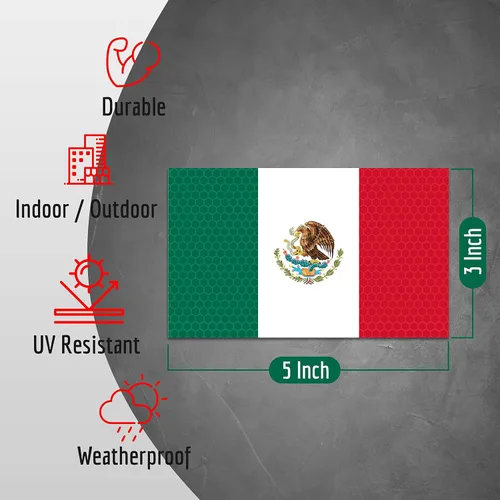 Miniatura 3 de 3 calcomanías reflectantes de la bandera de México, 5 x 3 pulgadas, calcomanías de México para automóvil, Jeep, camión, automóvil, parachoques
