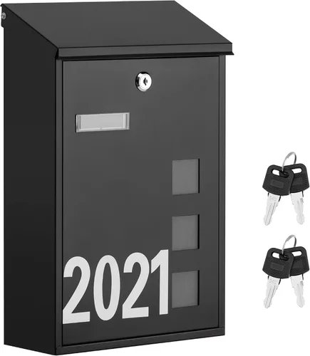 Miniatura 8 de LAND·VOI Buzón con cerradura montado en la pared, buzón de metal con tres juegos de calcomanías de números de buzón de correo, 4 llaves, 14.4" x