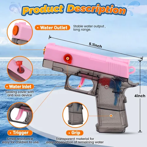 Miniatura 3 de Paquete de 2 pistolas de agua para niños - Pistola de chorro disparadora empapadora de agua pistola de agua juguetes para niños pequeños, niños