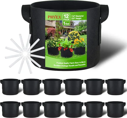 Paquete de 12 bolsas de cultivo no tejidas de 1 galón, macetas de tela de aireación resistentes con asas duraderas, vienen con 12 etiquetas para