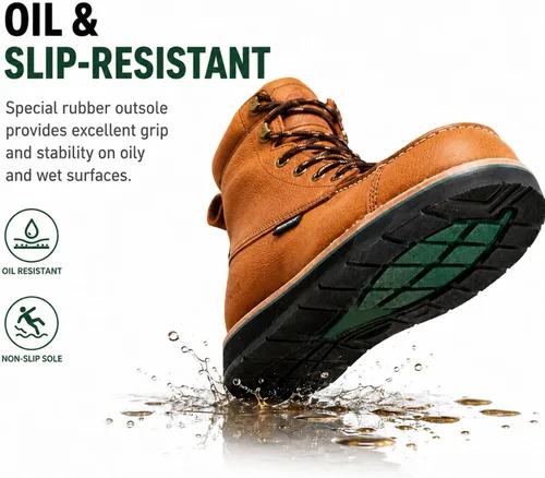 Miniatura 4 de Golden Retriever 6" Botas de trabajo con punta compuesta/blanda para hombre, con cuña impermeable tipo mocasín, resistentes al aceite/deslizamiento