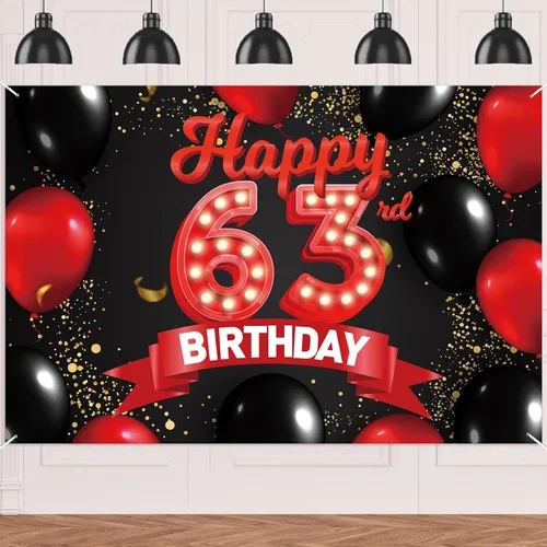 Miniatura 83 de Cartel de feliz cumpleaños 15 color rojo y negro, decoración temática de globos para niñas y mujeres, princesas de 15 años, fiesta de cumpleaños